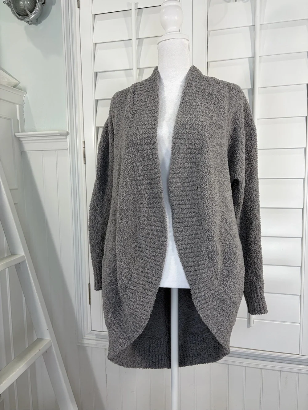 UGG Fremont Heather Gray Plush Fluffy Open-Front Cardigan (M)